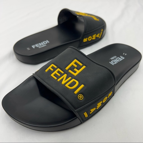 Authentic Fendi Pool Slides Black EVA waterproof rubber sandals size US 8 EU 41 - Picture 3 of 9